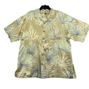 Tommy‎ Bahama Shirt Mens Large White Green Silk Hawaiian Camp Floral Leaf Print